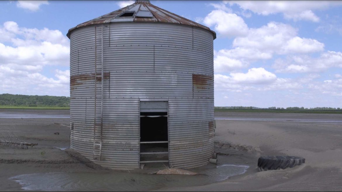 A grain bin outside Watson, Missouri is filled with sand.