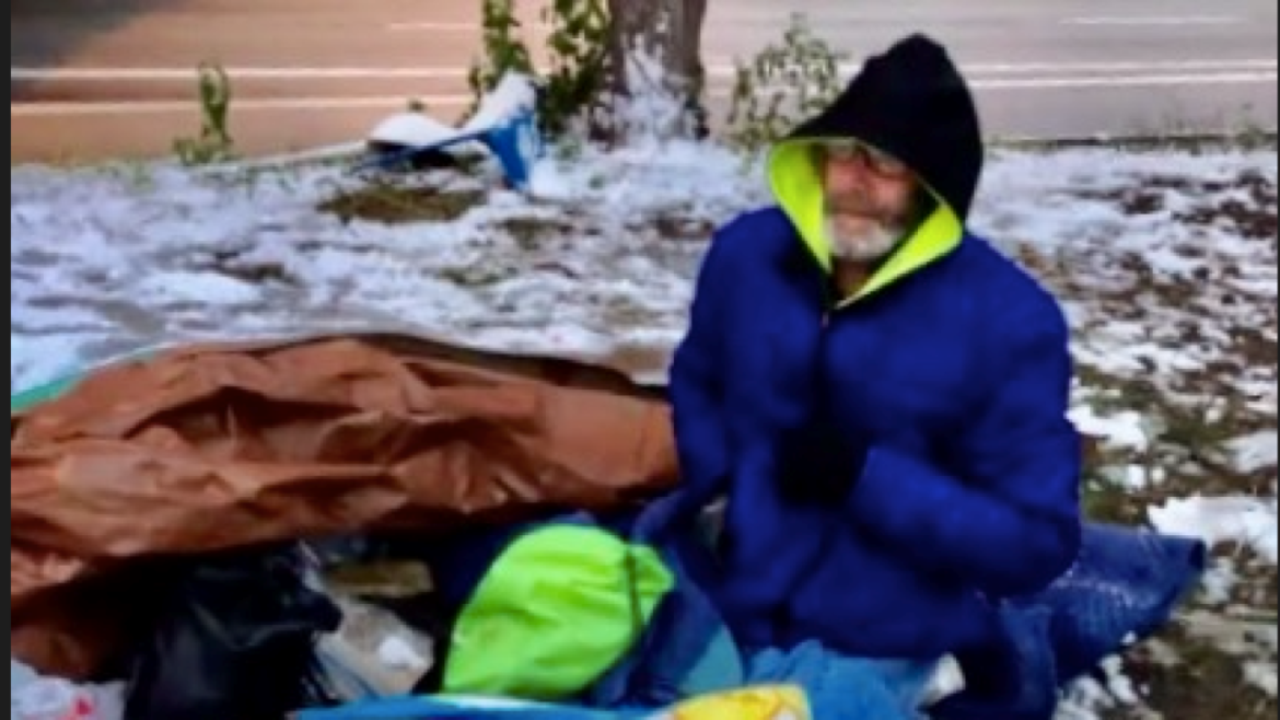 Homeless man in the snow