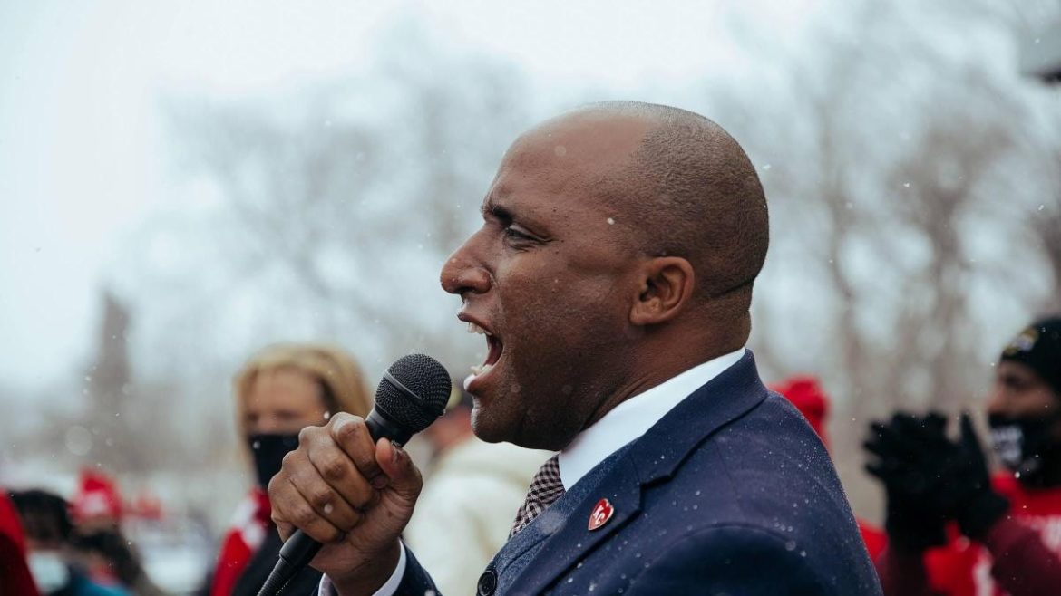 Kansas City Mayor Quinton Lucas spoke at the Jan. 15 rally in support of raising the minimum wage.