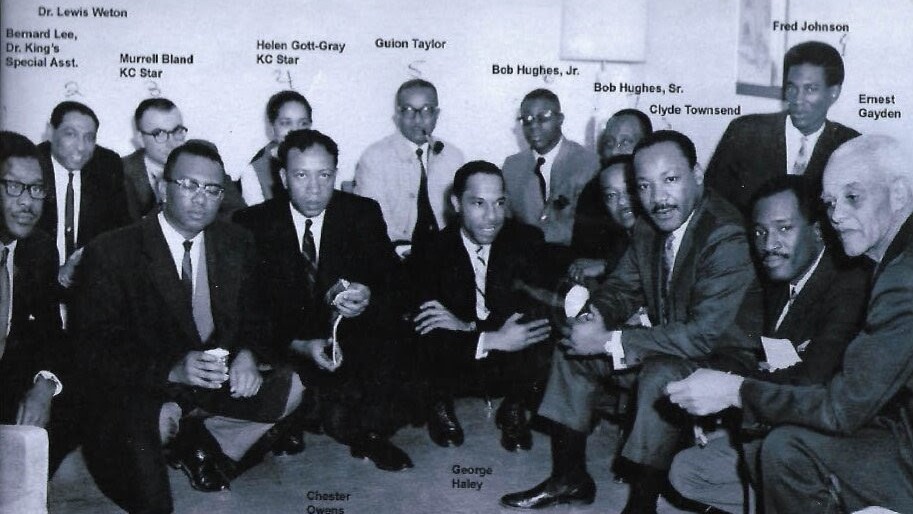 Martin Luther King Jr. and others at an airport lounge in Kansas City in 1968.