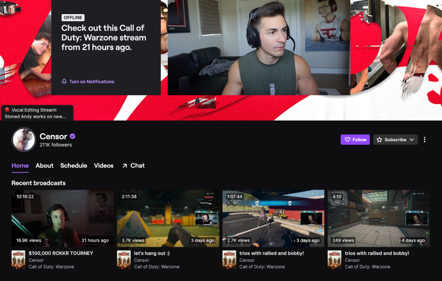 Douglas Martin, aka Censor, has 211,000 followers on the streaming platform Twitch and 2.48 million YouTube subscribers. He recently signed on to the Kansas City Pioneers as a professional Call of Duty player.
