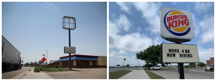 Lamar (left) has seen some of its businesses, like this Burger King, close over the past two decades. Garden City's Burger King (right) stands in the middle of the city's growing retail district, next to the region's only Target store.