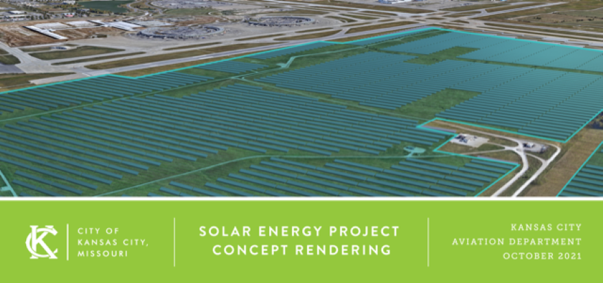 An illustration of a proposed solar farm at Kansas City International Airport.