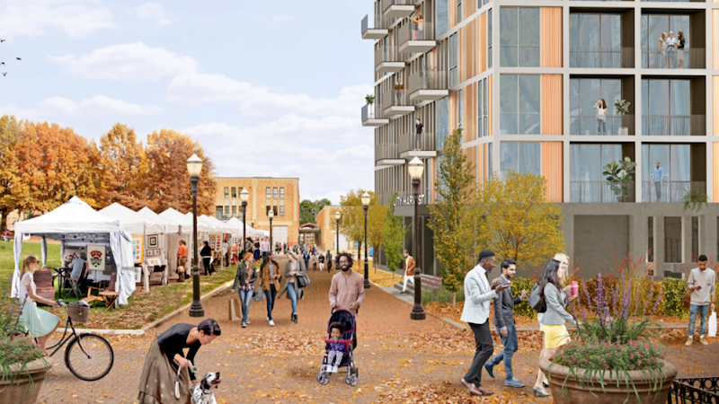 A ground level view of the Flaherty & Collins proposal across from the City Market.
