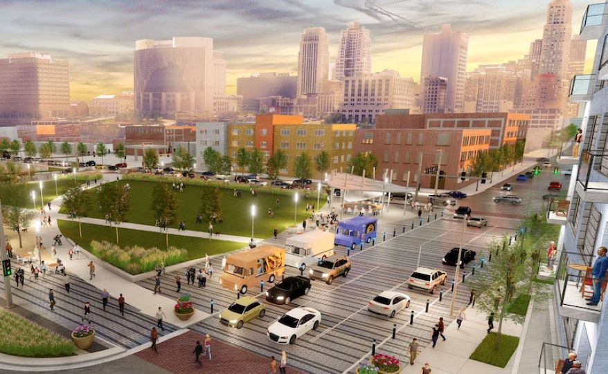 A rendering of how downtown and the River Market could be reconnected if the North Loop was removed.