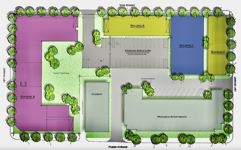 Proposed site plan submitted by a development group calling itself 18th & Vine Developers LLC.