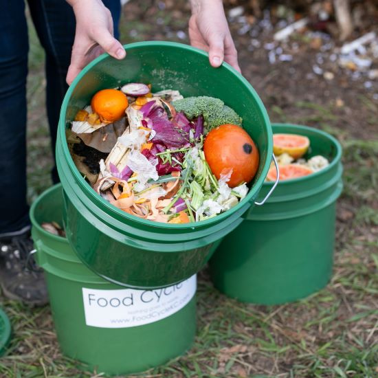 Food Cycle KC buckets filled with food waste.