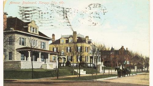 Postcard of Armour Boulevard between Main Street and Warwick Boulevard.