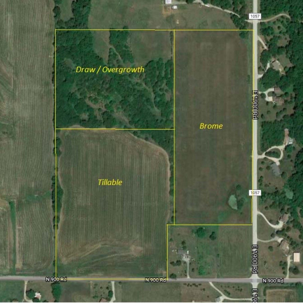 Satellite photo of agrihood land.