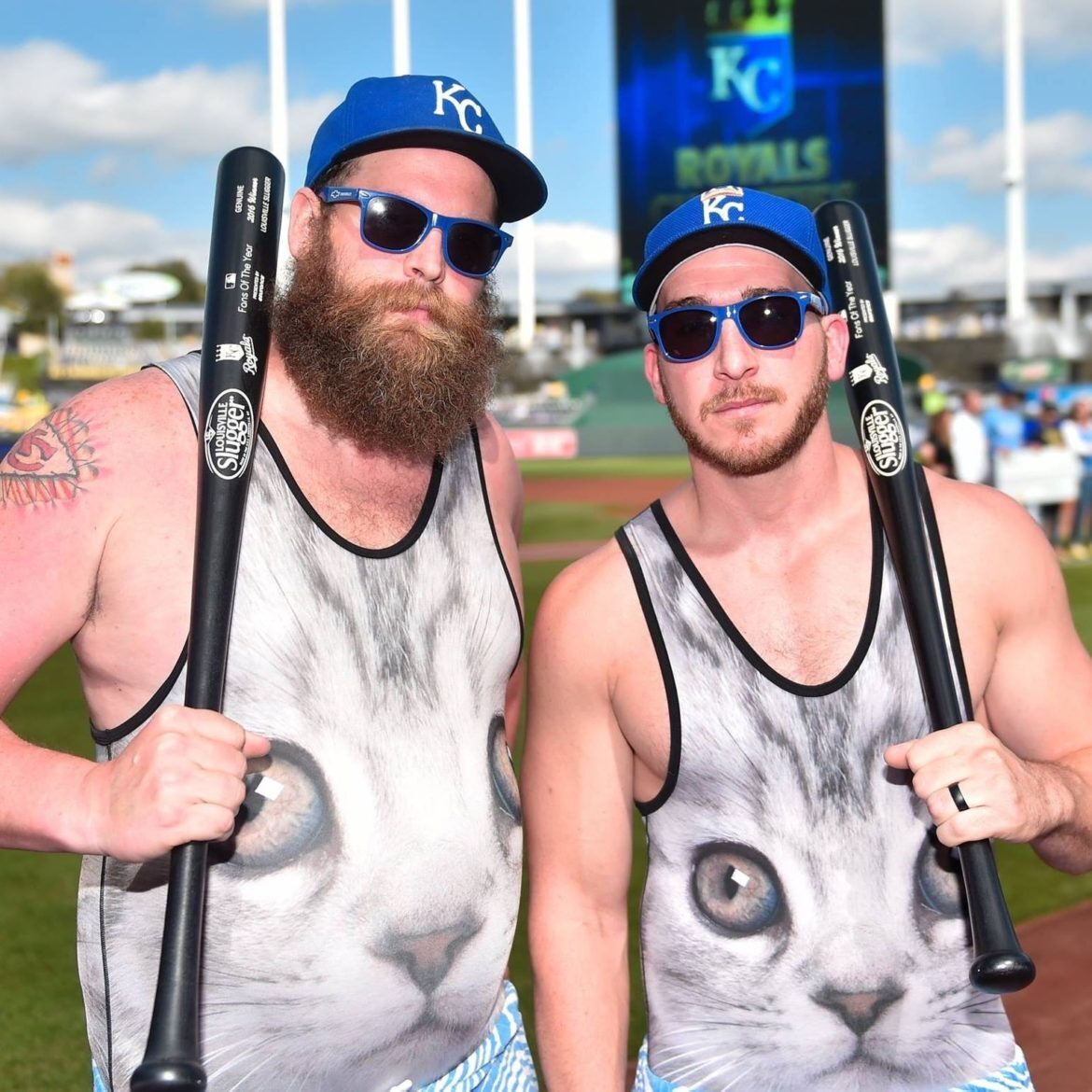 Paul Long poses with his fellow cat suit wearing fan of the year.