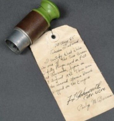 The safety plug from the atomic bomb that was dropped on Nagasaki, Japan, on Aug. 9, 1945.