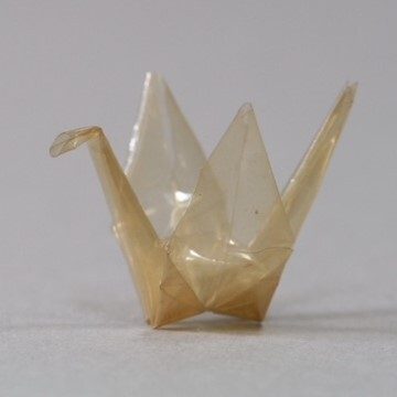 A paper crane made by a Hiroshima bombing survivor.