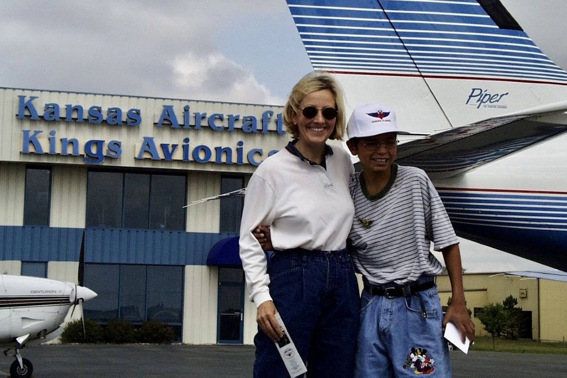 Michele Stauffer before taking off for an Angel Flight with a boy from Mexico who was born blind.