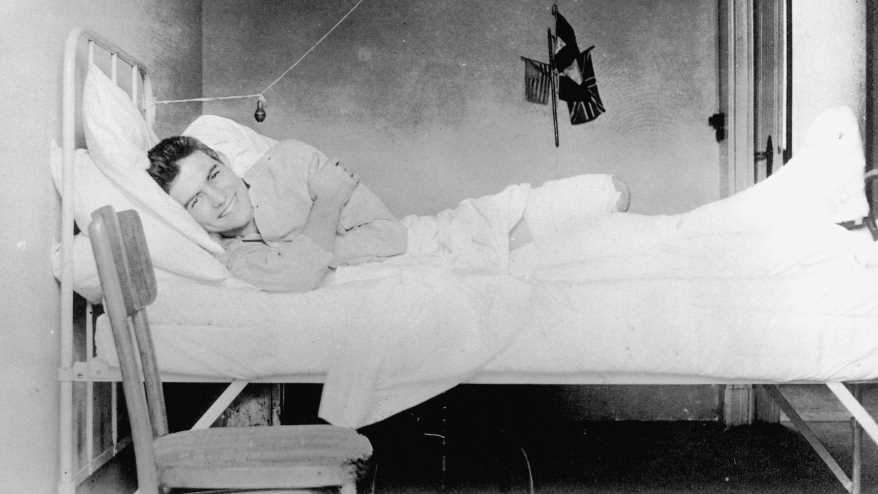 Ernest Hemingway recovering from injuries at the American Red Cross Hospital in Milan, Italy, 1918.