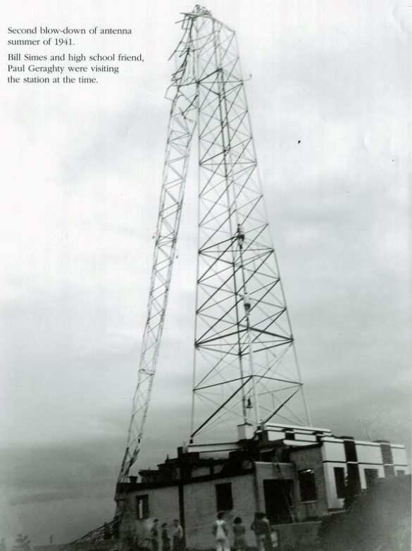 The KMBC radio tower was partially toppled by a storm during the summer of 1941.