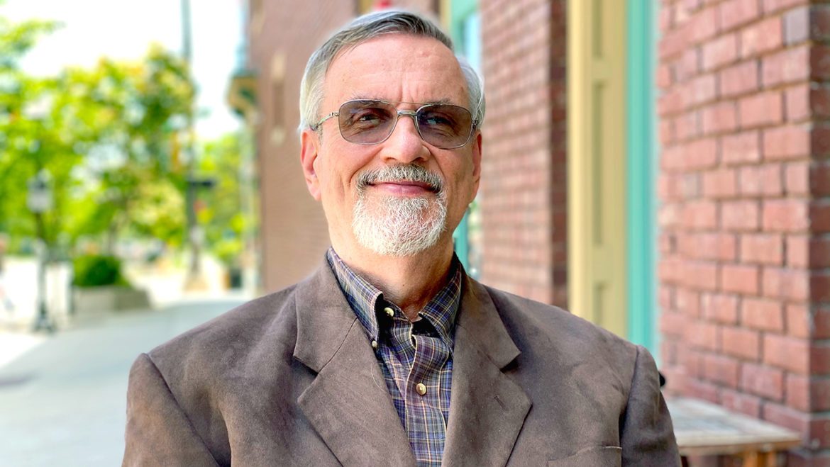 Barney Graham outside of Cellar Door Cafe in Lawrence, Kansas to visit his sister and receive the honorary degree from the University of Kansas.