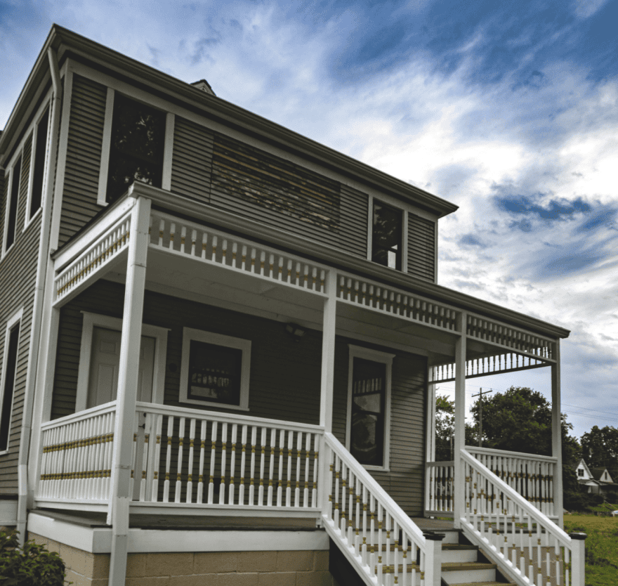 The home at 4401 E. Ninth Street is currently under renovation. It was acquired by the Lykins Neighborhood Association through the Missouri Abandoned Housing Act and was saved from demolition.