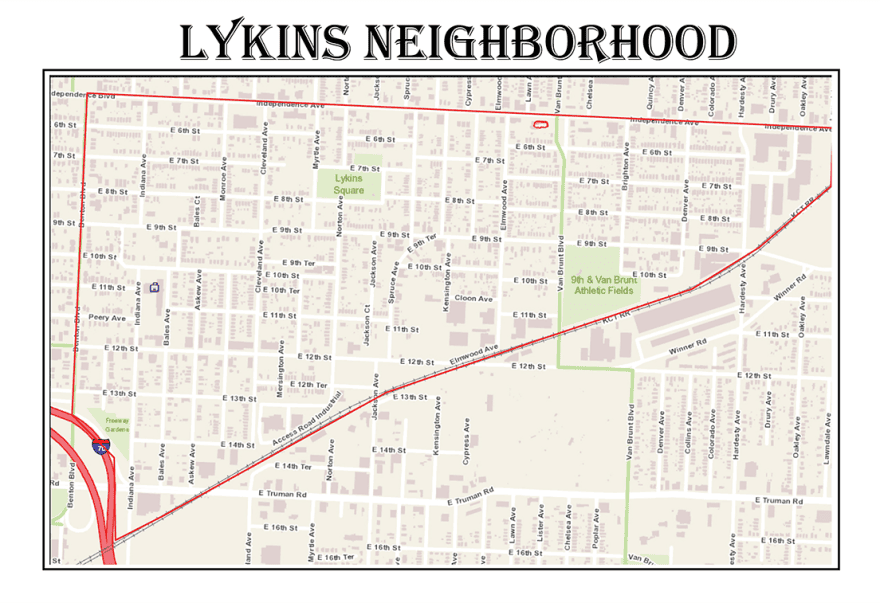 A boundary map of the Lykins neighborhood in Kansas City’s northeast neighborhood.