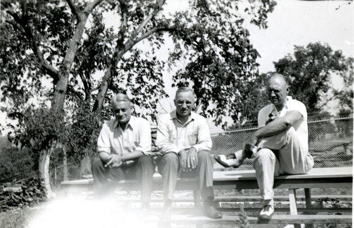 In the early 1930s Alex Sachs (left) and N.T. Veatch (right) served as engineers under Harry Truman (center) during his time as Jackson County presiding judge.