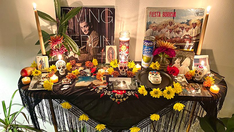 The author's ofrenda highlights her grandparents, her spouse's grandmother and other folks they've lost. (Vicky Diaz-Camacho | Flatland)