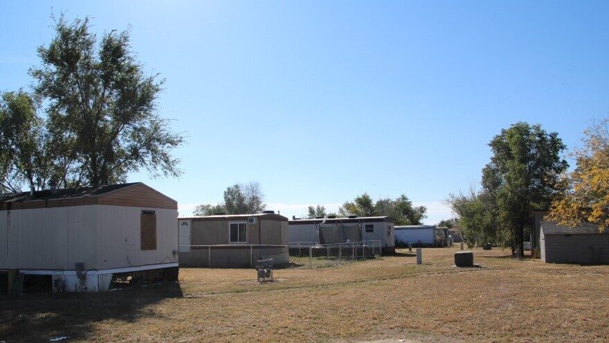 This row of mobile homes sits in the part of town commonly known as "IBP trailers." It was developed in the 1980s to house some of the meatpacking plant's early workers.