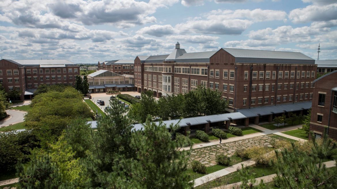 An aerial photo of T-Mobile's co-headquarters facility in Overland Park.