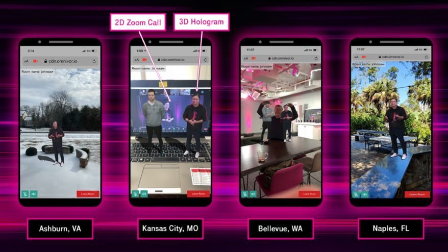John Saw and his team conducting early testing of holographic telepresence technology during a team meeting in February 2021.