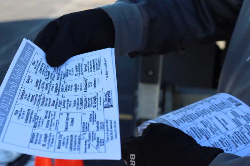 The mobile food pantry visits most towns once a month. Those who come through are handed a sheet with upcoming pantry dates in surrounding towns.