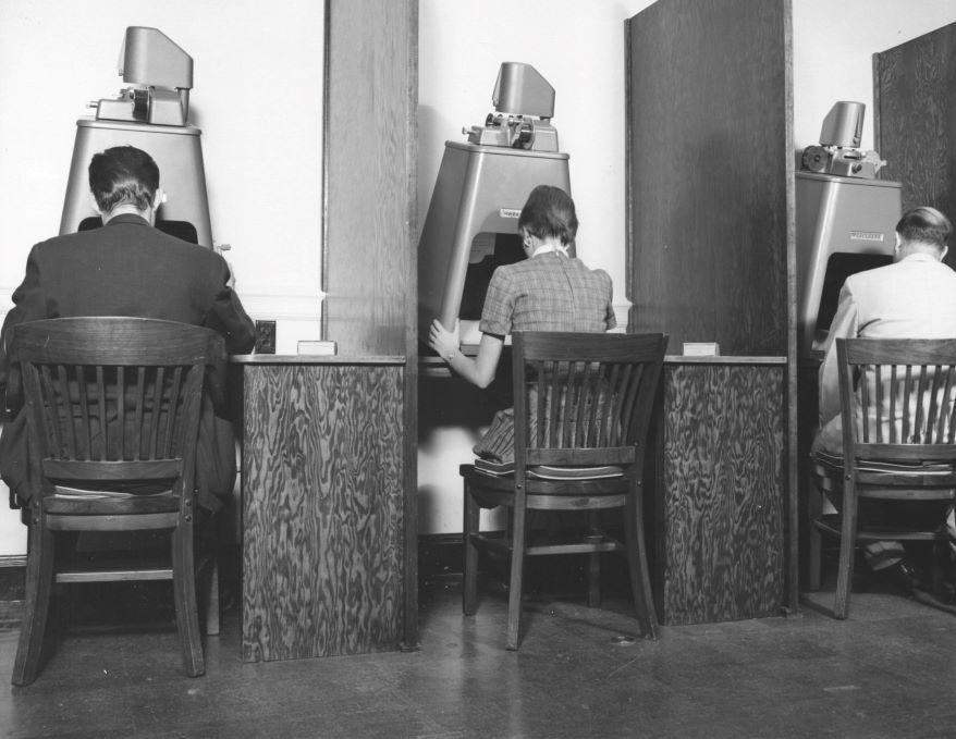 By 1957 researchers at the National Archives in Washington were using microfilm reading machines.