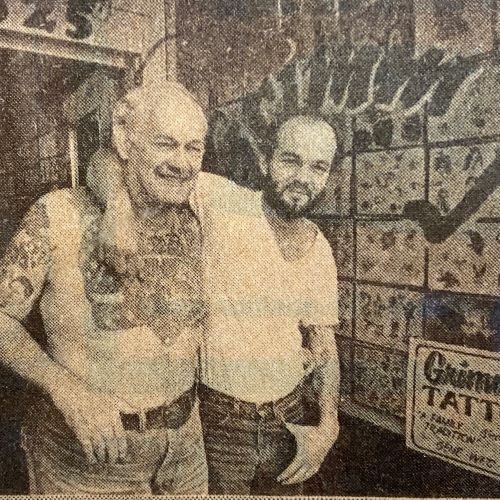 Bert Grimm (left) poses with his great-grandson Wes.